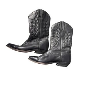 Boulet Black Leather Western Cowboy Boots - Women